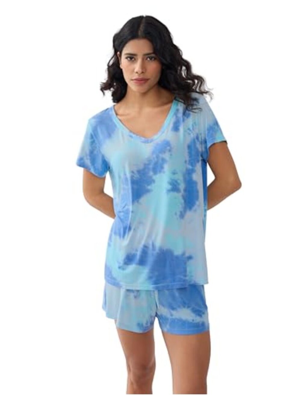 Bamboo Viscose Pajama Set Short Sleeve Cooling Sleepwear V-Neck